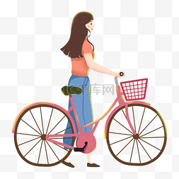 自行车出行图片_骑自行车的女孩插画