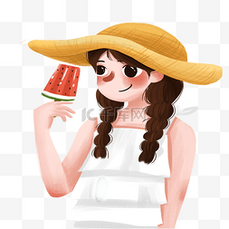 西瓜味的夏天图片_夏日女孩拿着西瓜味的冷饮