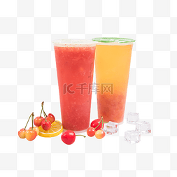 夏日饮料水果图片_水果奶茶樱桃柠檬冰块