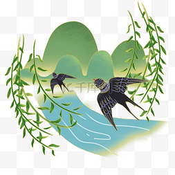 清明节青山图片_二十四节气动植物清明节燕子和柳