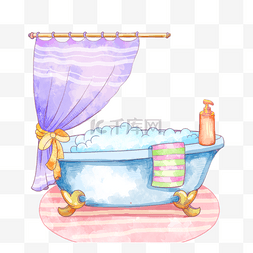 浴盆洗澡图片_水彩画浴室浴盆手绘