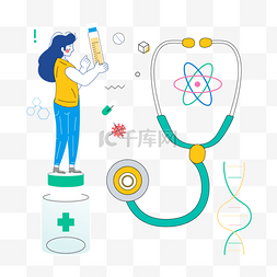 绿色医疗科技图片_手绘卡通医疗科技听诊器插画