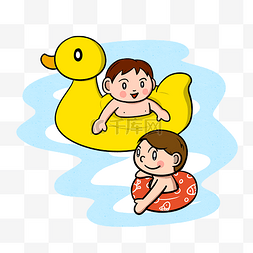 人物玩耍海边图片_卡通夏季儿童游泳嬉戏png透明底