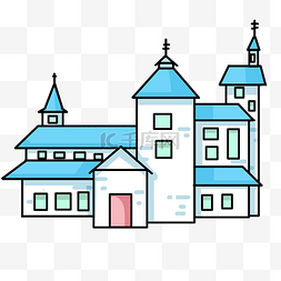 蓝色房子城堡建筑