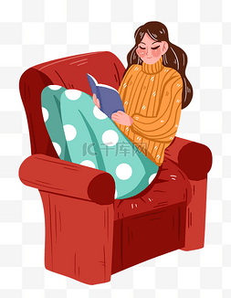 冬日寒假生活女孩悠闲读书
