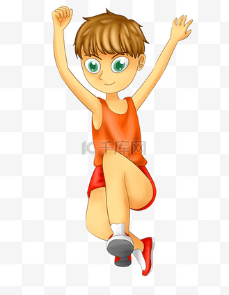 起跳的跳远男孩插画
