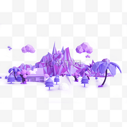 紫色房子山丘椰子树