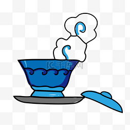 雪花蓝盖碗图片_蓝色茶碗茶具插画