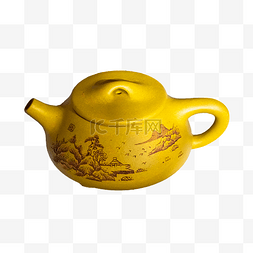 茶壶图片_黄色国风茶壶茶具