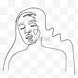 抽象画鼻子图片_卡通手绘伤心线条女人插画