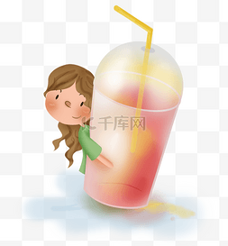 夏季喝果汁的儿童