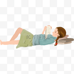 躺着看书图片_卡通躺着女孩