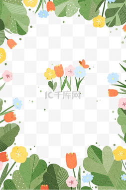 水彩平面设计图片_小清新春天花朵边框