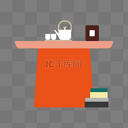 橘红色桌子茶具插画