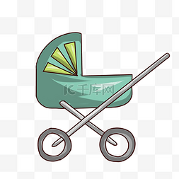 绿色婴儿车卡通插画