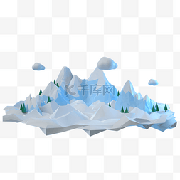 蓝色山脉图片_清新雪山3d元素