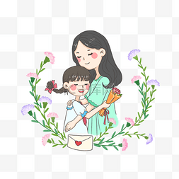 鲜花框孩子妈妈PNG