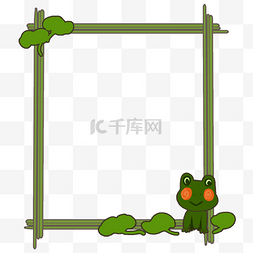 长方形植物边框青蛙可爱动物
