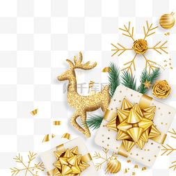 边框丝带金色图片_圣诞节金色驯鹿