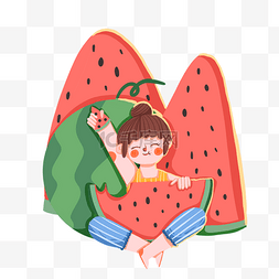 夏季水果创意图片_吃西瓜的女孩