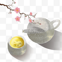 粉色花枝茶壶