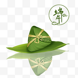 美味中图片_端午节绿色中国风水中倒影小粽子