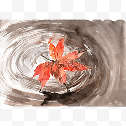 红叶手绘图片_水中的枫叶