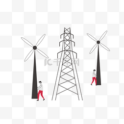 卡通手绘风力环保发电插画