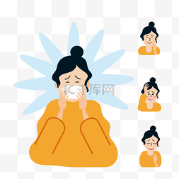 冠状病毒症状图片_手绘流感症状黄色女孩插画