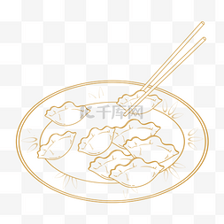 金色线描水饺