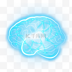 荧光粉色系元素图片_蓝色系光点创意手绘大脑图案