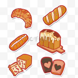 日式美食简笔画图片_美食贴纸各式面包烤面包