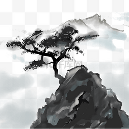 黑白中国风水墨画图片_传统风格山水画山石
