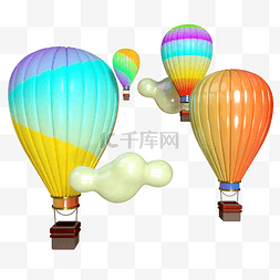五四青年彩色热气球三维电商空间