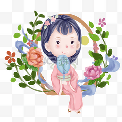 治愈花朵图片_藤蔓系列和服小姑娘