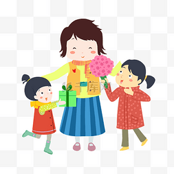 母亲节互动图片_母亲节卡通手绘母女亲子互动