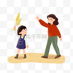 母亲表扬女儿收麦子素材