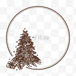 棕色手绘圣诞树圆圈边框