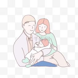 手绘棕色长发图片_手绘父母拥抱儿童家庭插画