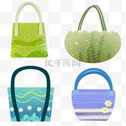 手绘风格彩色沙滩手提包