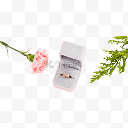 一枝粉色的花求婚钻戒盒