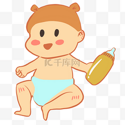 婴儿纸尿布图片_拿着奶壶的婴儿插画