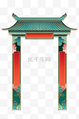 建筑花纹图片_国潮风立体金边建筑门头牌匾