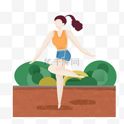 瑜伽卡通亲子瑜伽图片_女孩户外健身运动扁平元素