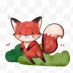 卡通手绘清新草丛图片_手绘红色可爱小狐狸
