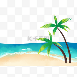 椰树海滩素材图片_夏日海滩海水椰树