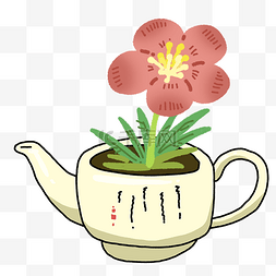 卡通小茶壶图片_白色茶壶植物插图