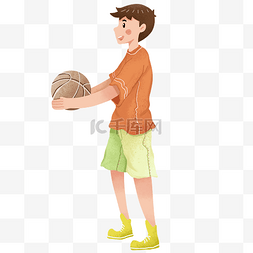 玩扁平图片_儿童节男孩玩篮球开心免抠元素
