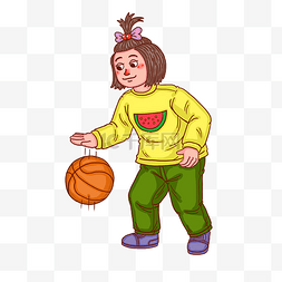 六一儿童节玩篮球小女孩人物