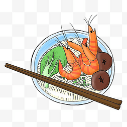 鲜虾香菇蔬菜插画